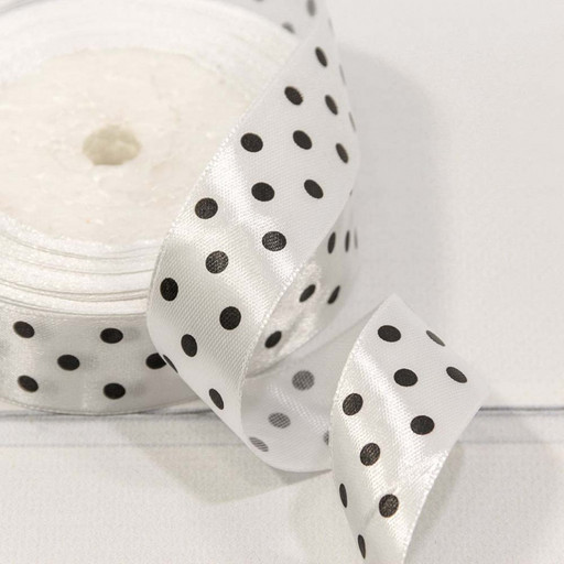 560-25/01 Лента атласная 2,5 см*25 ярдов "Горох" белый 1/5 1/144