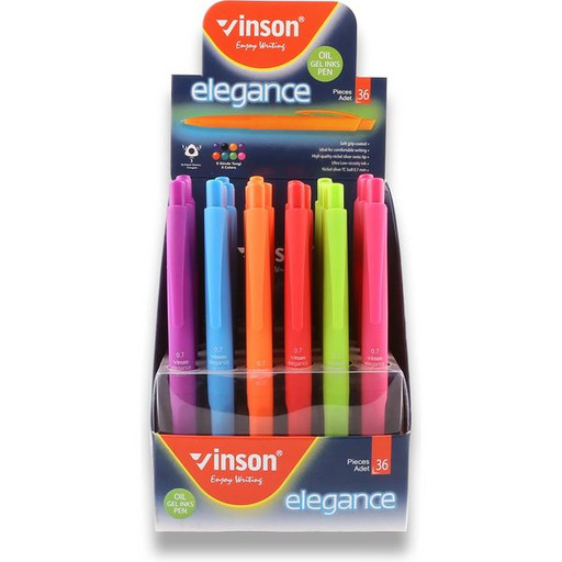 Ручка шариковая автоматическая, синяя, 0.7 мм, узел Fine tip, круглая, soft touch, Vinson Elegance (6 дизайнов)