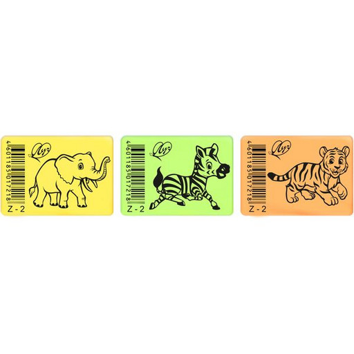 Ластик ЛУЧ Zoo Z2, TPR, прямоугольный, 35*25*8 мм, неоновый, 3 дизайна