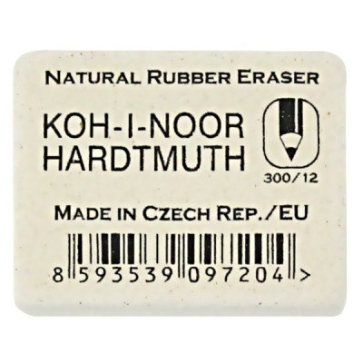 Ластик KOH-I-NOOR 300/12, 48*37*16 мм, натуральный каучук, мягкий, прямоугольный, белый