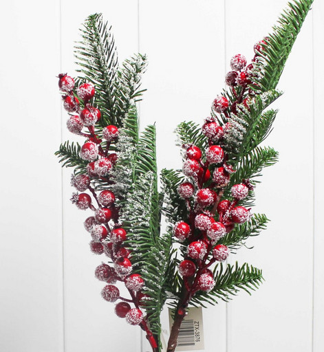 210-01-3876 Искусственная ветка заснеженная Ель/Брусника H-50см