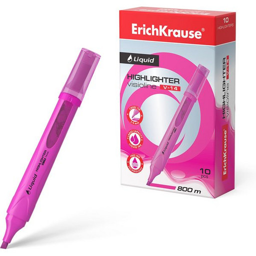 Текстовыделитель с жидкими чернилами ErichKrause Liquid Visioline V-14 Neon розовый, клиновидный ПУ