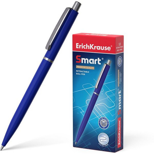 Ручка шариковая автоматическая 0,7 мм синяя ErichKrause SMART круглый глянцевый корпус синего цвета, длина письма 1000 м