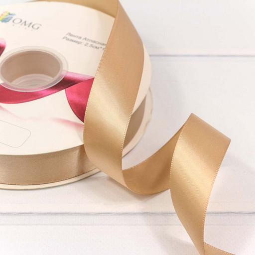 556-25/826 Лента Атласная Полиэстер класс А 2,5см*100ярд Золотой 1/8 1/32