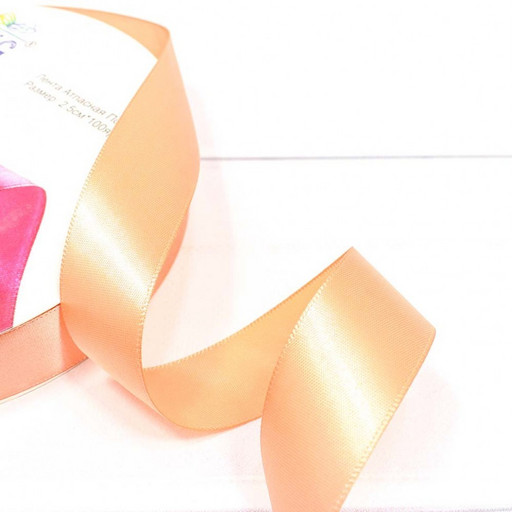 556-25/720 Лента Атласная Полиэстер класс А 2,5см*100ярд Жёлто-розовый 1/8 1/32