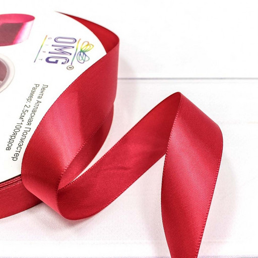 556-38/260 Лента Атласная Полиэстер класс А 3,8см*100ярд Насыщенный красный 1/6 1/24