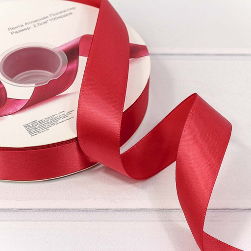 556-25/250 Лента Атласная Полиэстер класс А 2,5см*100ярд Тёмно-красный 1/8 1/32