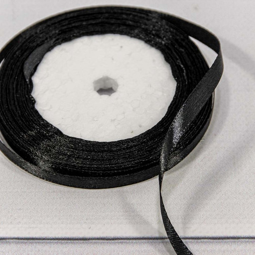 562-6/39 Лента Атласная Сатин 0,6см*25 ярд Чёрный 1/10 1/360