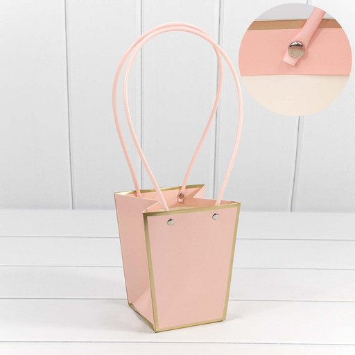 000172G/2 Пакет подарочный "Ваза для цветов" 15,5*13*9,5 с золотой рамкой Розовый 1/10 1/150