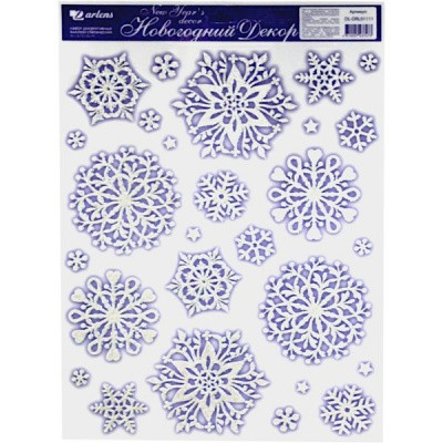 Наклейка новогодняя Darlens "Снежинки бело-синие", 30*42 см, статическая, 4 дизайна (для окон)   Акция!
