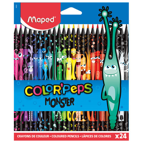 Карандаши цветные MAPED "COLOR PEP'S Black Monster", набор 24 цвета, пластиковый корпус, 862624