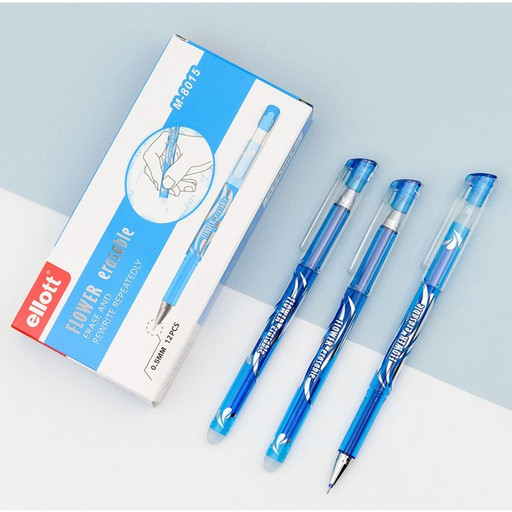 Ручка "пиши-стирай" гелевая, синяя, Ø 0.5 мм "игла", рифл. упор, метал. н-к, Ellott Flower erasable