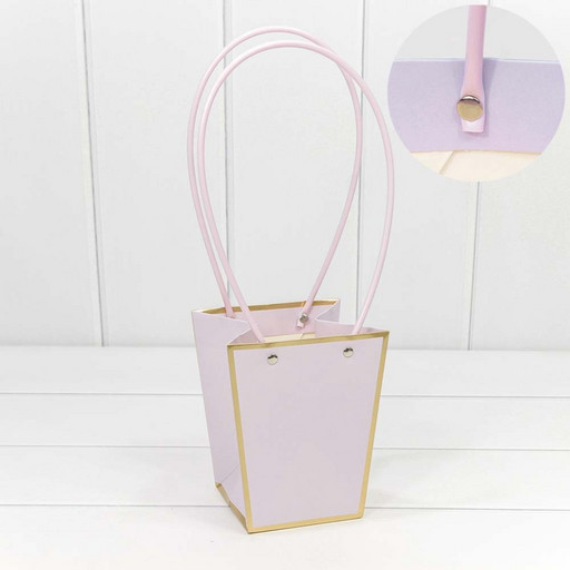 000172G/32 Пакет подарочный "Ваза для цветов" 15,5*13*9,5 с золотой рамкой Бледно-сиреневый 1/10 1/150