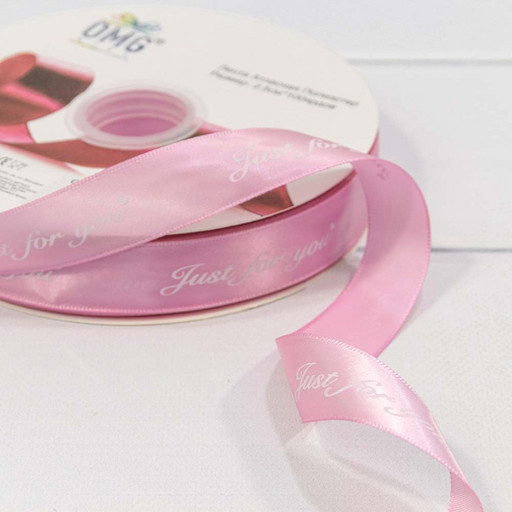 561-25/148 Лента Атласная Полиэстер 2,5см*100ярд "Just for you" Розовато-лиловый 1/13 1/52