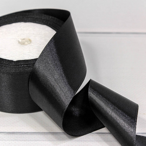 562-38/39 Лента Атласная Сатин 3,8см*25ярд Чёрный 1/5 1/200