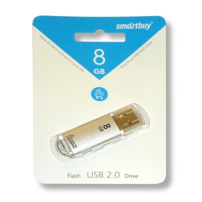 Флеш-накопитель USB 2.0, 8 ГБ, Smartbuy V-Cut_сверкающий серебристый