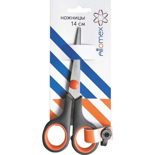 Ножницы 140 мм, классические, прорезин. кольца, черно-оранжевые, Attomex Duo