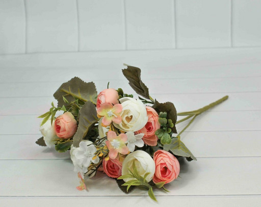 5002/111 Искусственные цветы Пионы Персиковый/Белый (микс) 30см 1/1