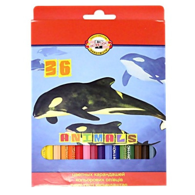 Карандаши цветные 36 шт., деревянные, шестигранные, KOH-I-NOOR Animals (в к/к)