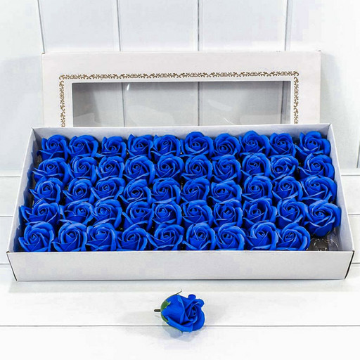 420055/13 Декоративный цветок-мыло "Роза" класс А Синий 5,5*4 50шт. 1/20
