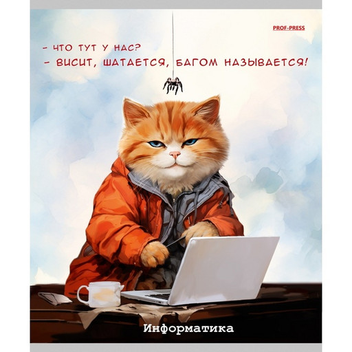 Тетрадь предметная 48 л., клетка, 60 г/м?, обл. мел. картон, Prof-Press Жил был кот_Информатика