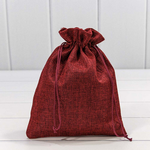 000809E/9 Мешочки из искусственного льна 18*23 см однотонные бордовый 1/25 1/1000