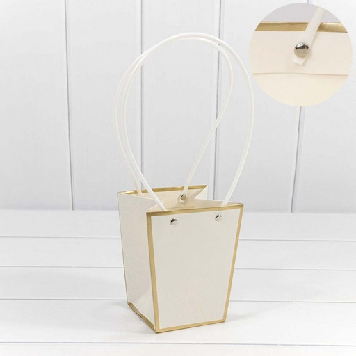 000172H/7 Пакет подарочный "Ваза для цветов" 12,5*12*8 с золотой рамкой Белый 1/10 1/200