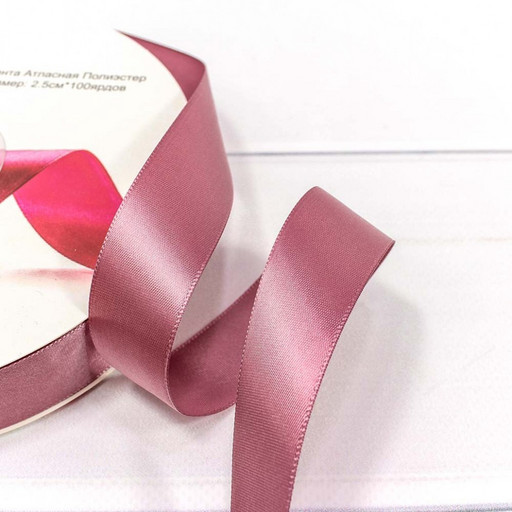 556-25/165 Лента Атласная Полиэстер класс А 2,5см*100ярд Коричнево-розовый 1/13 1/52