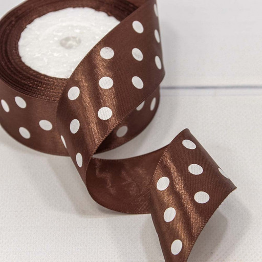 560-38/31 Лента атласная 3,8 см*25 ярдов "Горох" шоколадный 1/6 1/108