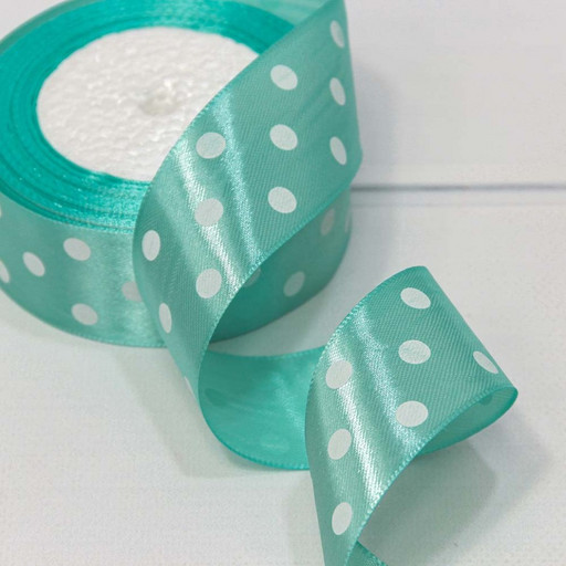 560-38/199 Лента атласная 3,8 см*25 ярдов "Горох" аквамариновый 1/6 1/108