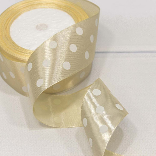 560-38/64 Лента атласная 3,8 см*25 ярдов "Горох" бежевый 1/6 1/108