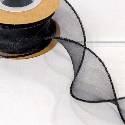 594-40/4 Лента Органза с леской 4см*10ярд Чёрный 1/5 1/200