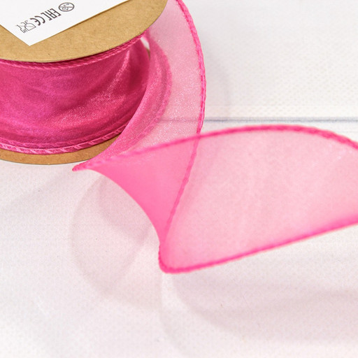 594-40/8 Лента Органза с леской 4см*10ярд Малиново-розовый 1/5 1/200