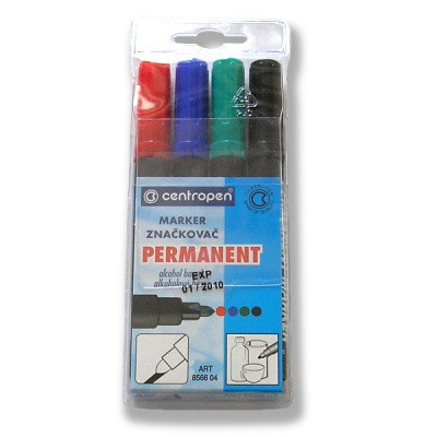 Набор маркеров перманентных, 4 цвета, 2.5 мм, пулевидный наконечник, Centropen, в п/п