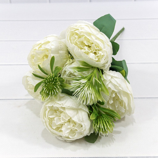 303-06-047/01 Искусственные цветы Пион (6 Цветов) 47 см Белый 1/1