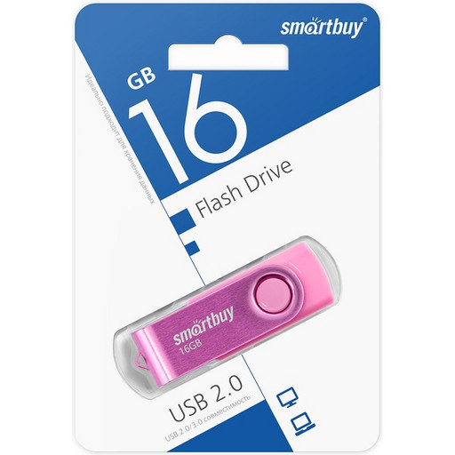 Флеш-накопитель USB 2.0, 16 ГБ, Smartbuy Twist_розовый