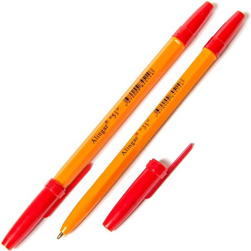 Ручка шариковая красная, 1.0 мм, узел Standard, шестигранная, Alingar 51 (оранжевый корпус)