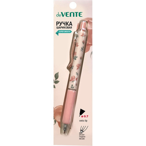 Ручка шариковая автомат., синяя, 0.7 мм, эрг. грип, м/о, аромат розы, deVENTE Aroma Flowers (блистер)