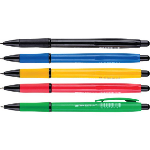 Ручка шариковая 0,7 мм синяя Centrum Prima, игольчатый ПУ, масляная основа, ассорти 4 цвета
