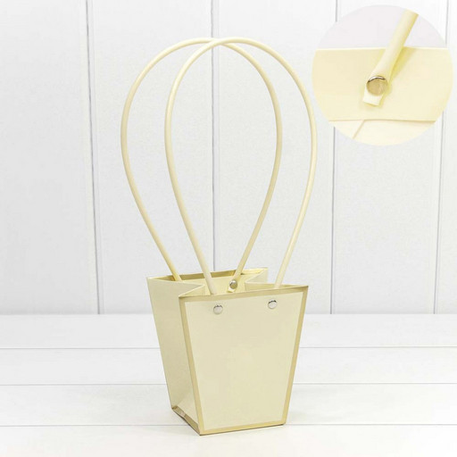 000172H/29 Пакет подарочный "Ваза для цветов" 12,5*12*8 с золотой рамкой Бежевый 1/10 1/200