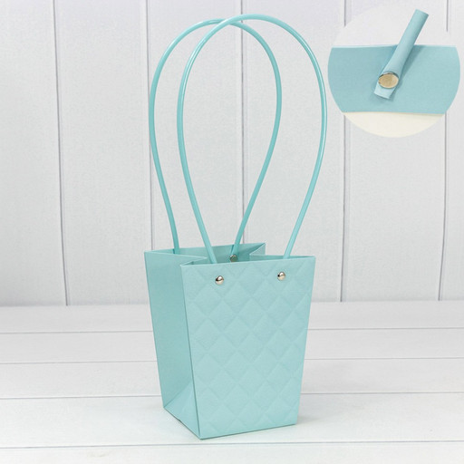 000174G/14 Пакет подарочный "Ваза для цветов" 15,5*13*9,5 "Ромбы" Голубой 1/10 1/150