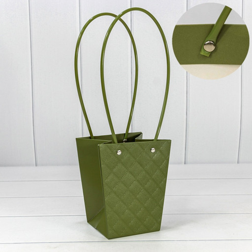 000174G/27 Пакет подарочный "Ваза для цветов" 15,5*13*9,5 "Ромбы" Оливково-зелёный 1/10 1/150