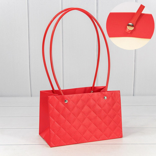 000174GA/1 Пакет подарочный "Ваза для цветов" 19*12*10,5 "Ромбы" Красный 1/10 1/150