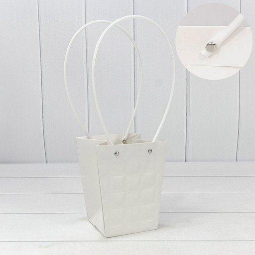 000168G/7 Пакет подарочный "Ваза для цветов" 15,5*13*9,5 "Квадраты" Белый 1/10 1/150