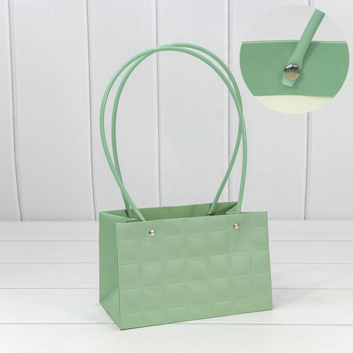 000168GA/10 Пакет подарочный "Ваза для цветов" 19*12*10,5 "Квадраты" Бледно-зелёный 1/10 1/150