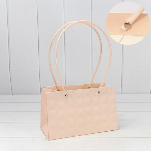 000168EA/33 Пакет подарочный "Ваза для цветов" 22*13,5*10,5 "Квадраты" Персиковый 1/10 1/120