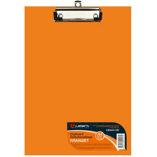 Планшет с зажимом LAMARK, А4, картон/PVC, пласт. уголки, европодвес, оранжевый
