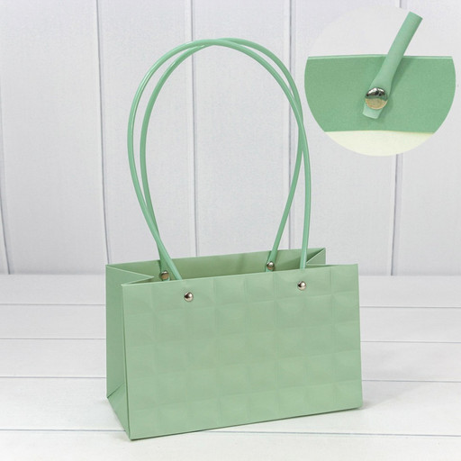 000168EA/10 Пакет подарочный "Ваза для цветов" 22*13,5*10,5 "Квадраты" Бледно-зелёный 1/10 1/120