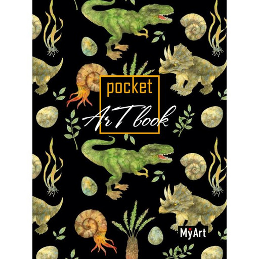 Блокнот на склейке А6, 80 л., нелинованный, MyArt Pocket ArtBook. Динозавры, выбороч. лак, с/углы