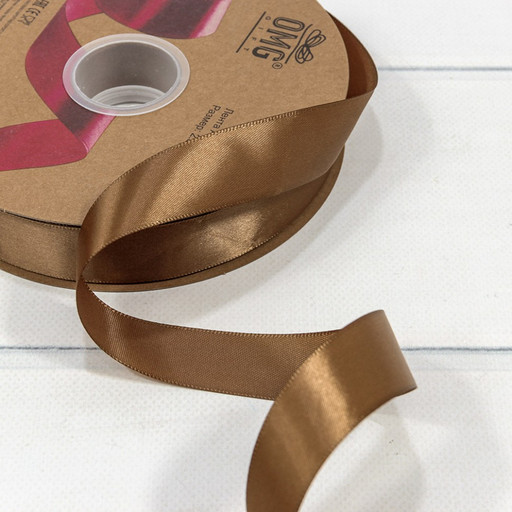 556-25/845 Лента Атласная Полиэстер класс А 2,5см*100ярд Золотисто-коричневый 1/13 1/52